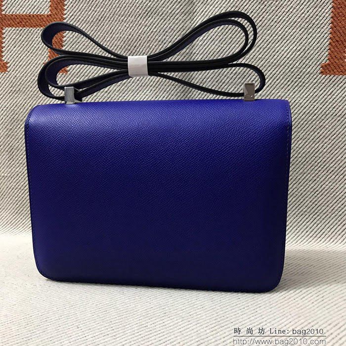 HERMES愛馬仕 H空姐包 進口原廠EP皮 頂級蜜蠟製作 街拍必備單品 電光蘭金銀 單肩斜挎包  Ama1571
